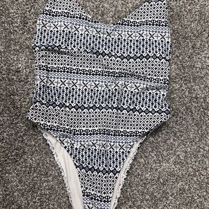 aerie Navy & White Geometric One-Piece Swimsuit